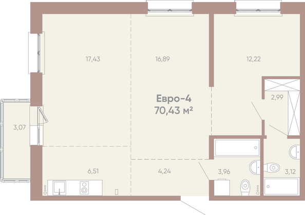 Планировка 3-комн 70,28, 70,43 м²