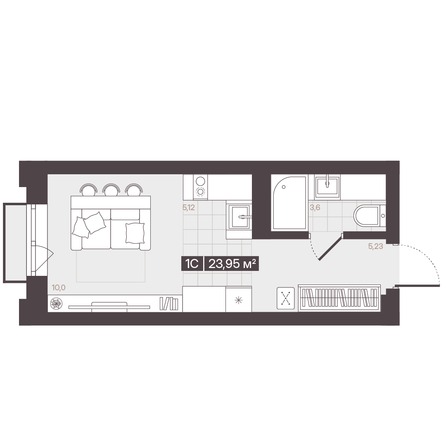 Планировка 1-комн 23,95 м²