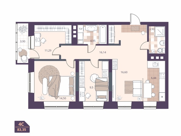 Планировка Студия 83,35 м²