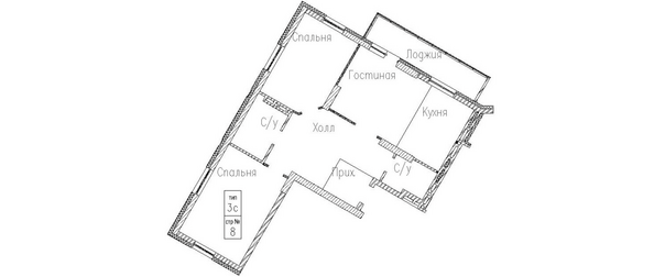 Планировка 3-комн 97,45 м²