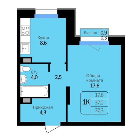 Планировка 1-комн 37,3 м²