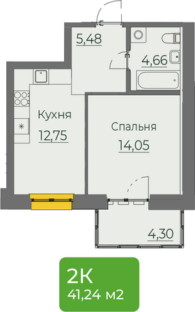 Планировка 1-комн 41,24 м²