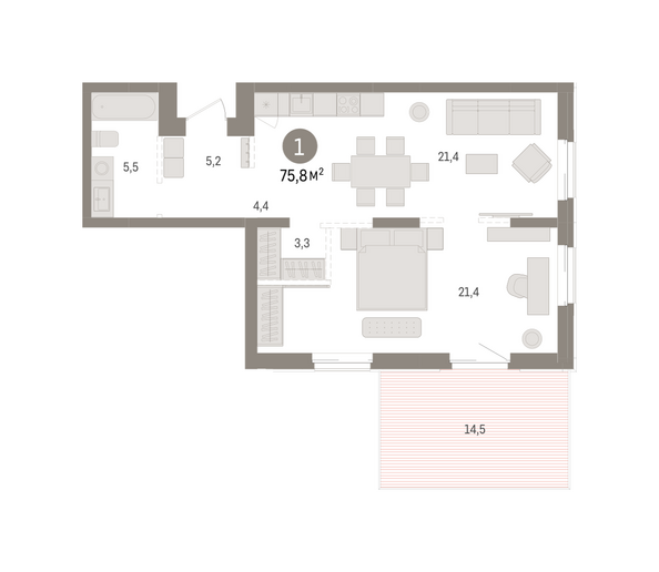 Планировка 1-комн 75,82 м²