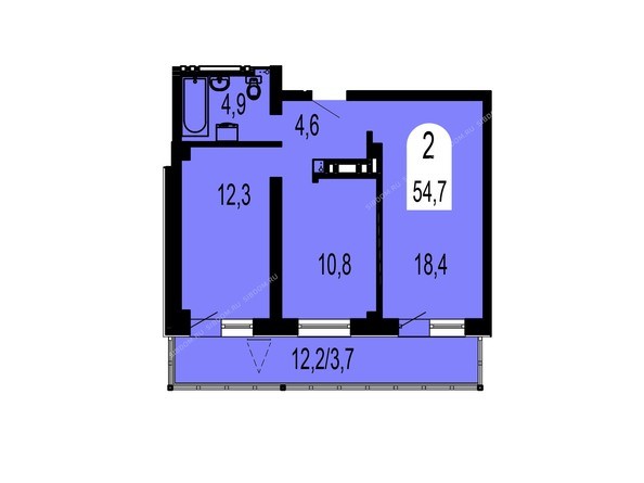 Планировка двухкомнатной квартиры 54,7 кв.м