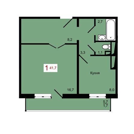 Планировка 1-комн 41,7 м²