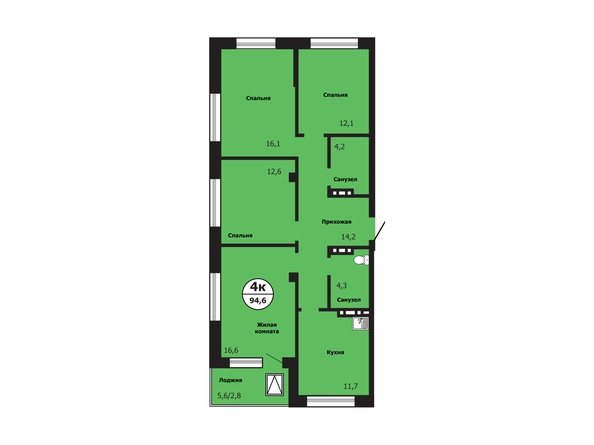 Планировка 4-комн 94,6 м²