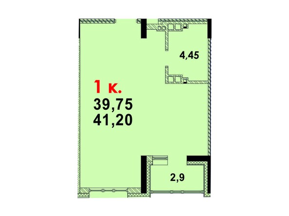 Планировка 1-комнатной квартиры 41,22 кв.м