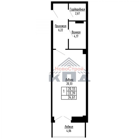 Планировка 1-комн 35 м²