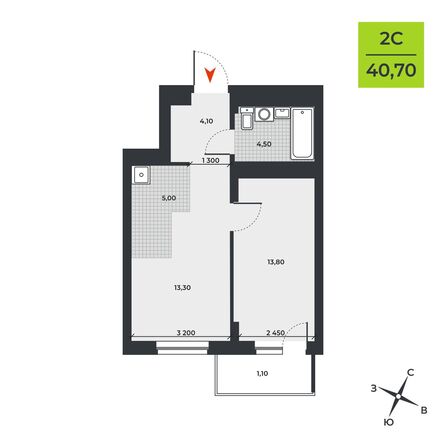 Планировка 2-комн 40,7 м²