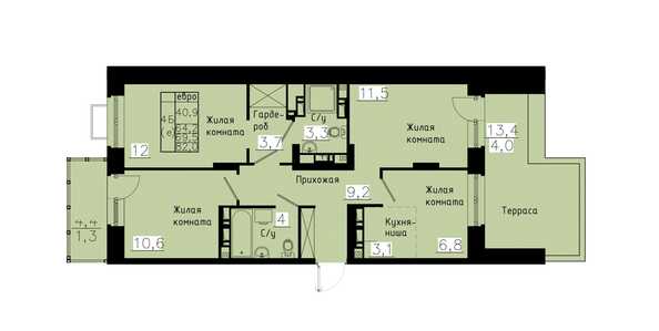 Планировка 4-комн 69,5 м²