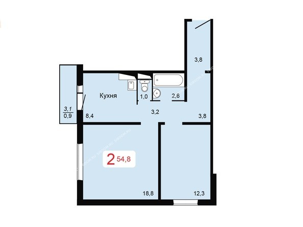 Планировка двухкомнатной квартиры 54,8 кв.м