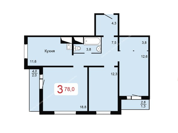 Планировка трехкомнатной квартиры 78,0 кв.м