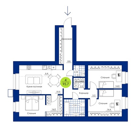 Планировка 4-комн 95,7 м²