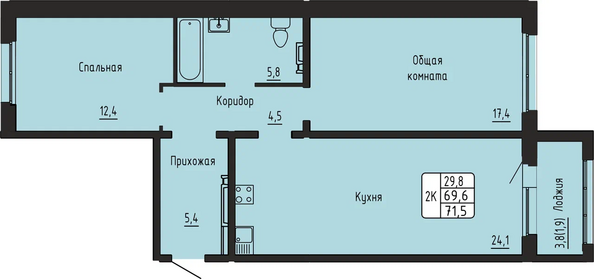 Планировка 2-комн 71,5 м²
