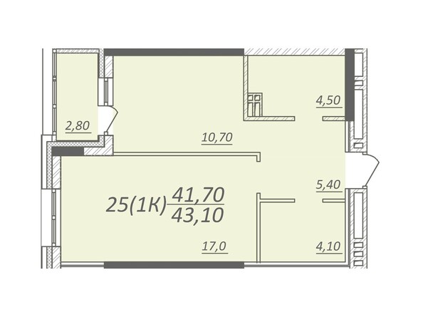 Планировка 1-комнатной квартиры 43,1 кв.м