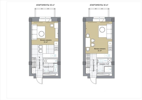Типовая планировка аппартаменты 30 кв.м