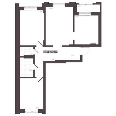 Планировка 3-комн 83,06, 83,87 м²