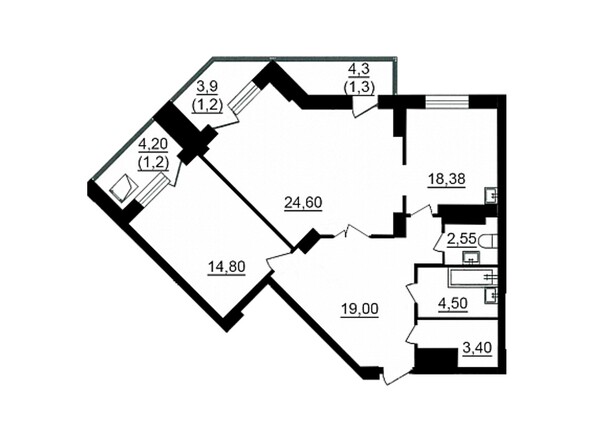 Планировка двухкомнатной квартиры 82,60 кв.м
