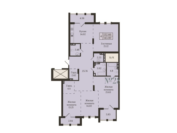 Планировка 4-комн 143,89 м²