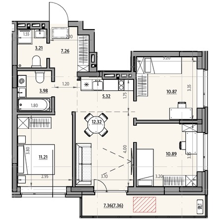 Планировка 3-комн 71,5 м²