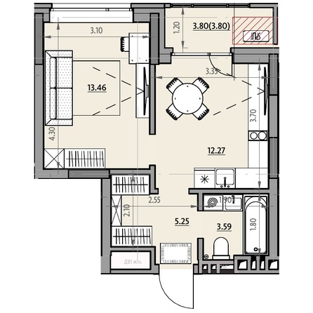 Планировка 1-комн 38,7 м²