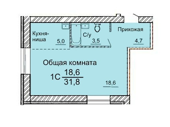 Планировка Студия 31,8 м²