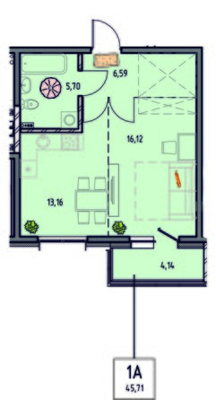 Планировка 1-комн 45,45, 45,71 м²