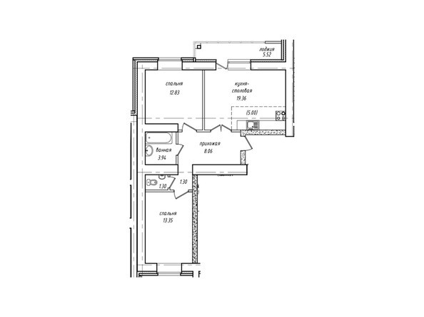 Планировка двухкомнатной квартиры 62,90 кв.м