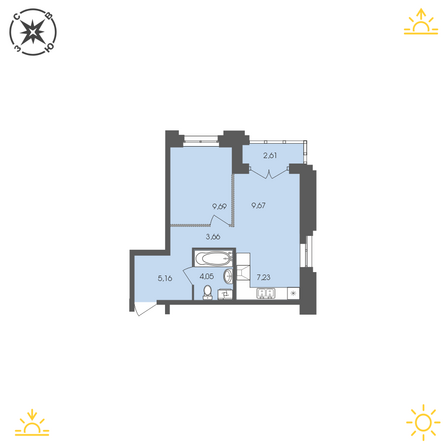 Планировка 1-комн 41,94, 42,07 м²