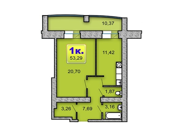 Планировка 1-комнатной квартиры 53,29 кв.м
