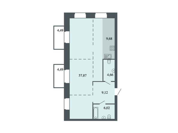 Планировка 2-комн 87,35 м²