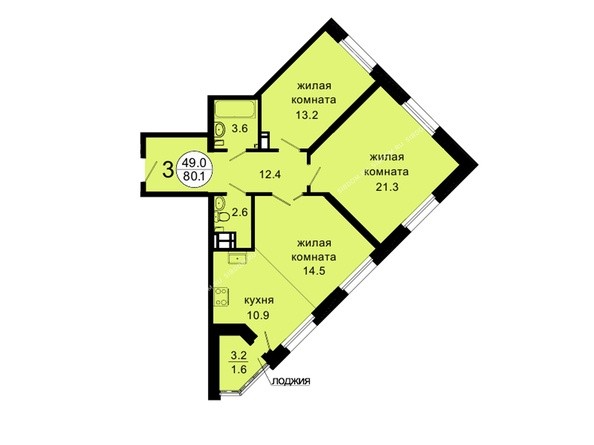 Планировка трехкомнатной квартиры 80,1 кв.м