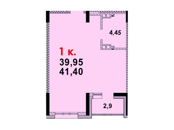Планировка 1-комнатной квартиры 40,89 кв.м