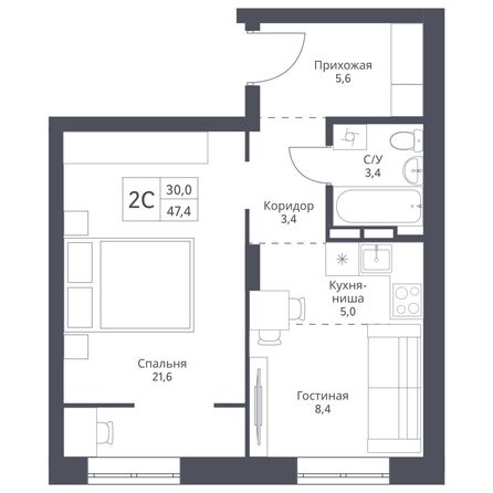 Планировка 2-комн 47,4 м²