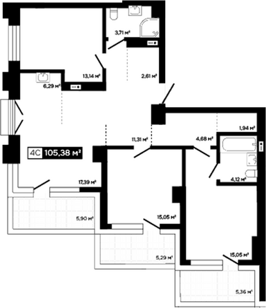 Планировка 2-комн 88,83 м²