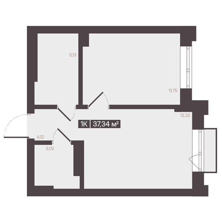 Планировка 1-комн 37,34 м²