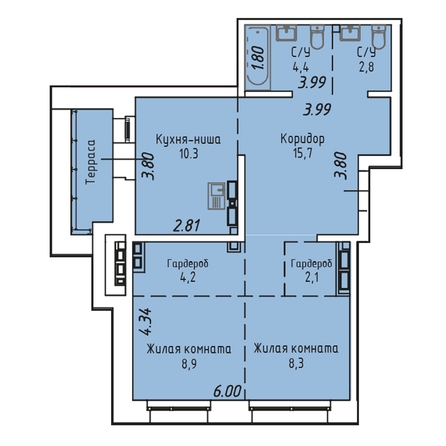 Планировка 2-комн 59,7 м²