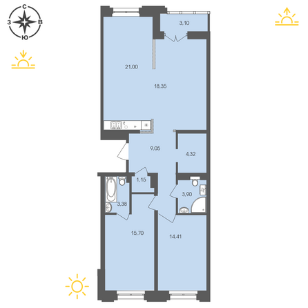 Планировка 3-комн 94,36, 94,8 м²