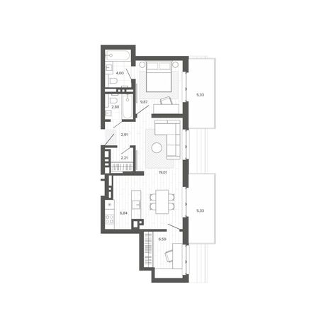 Планировка 2-комн 64,97 м²