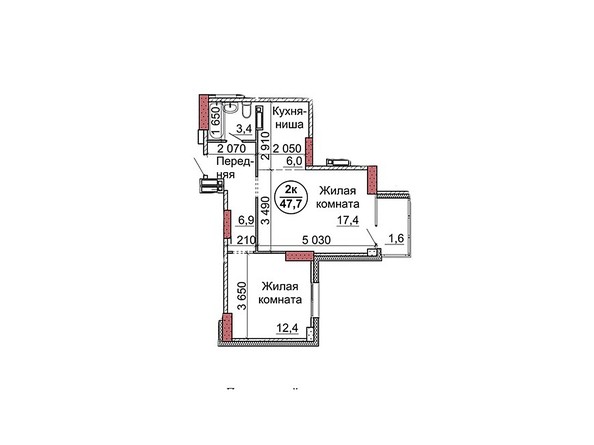 Планировка двухкомнатной квартиры 47,7 кв.м