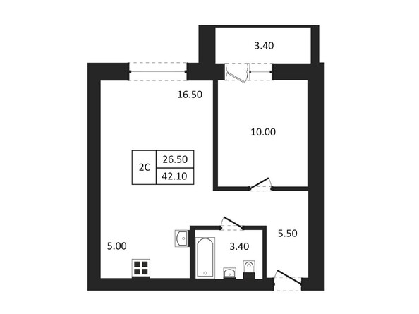Планировка 2-комн 42,1 м²