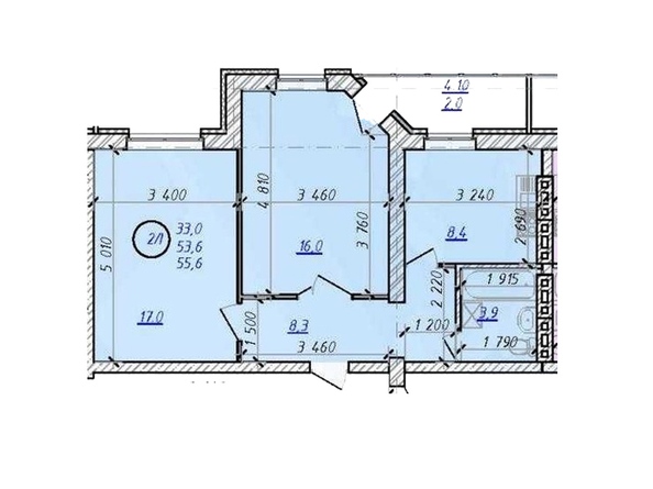 2-комнатная 55.6 кв.м