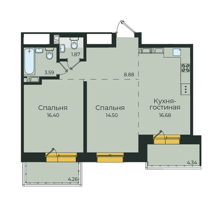 Планировка 2-комн 70,52 м²