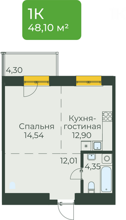 Планировка 1-комн 48,1 м²