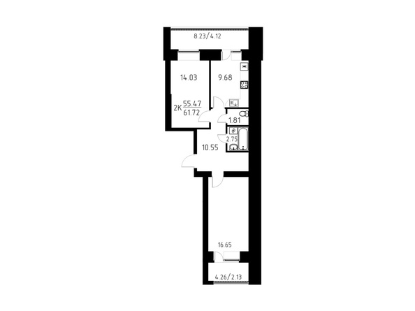 Планировка 2-комн 61,72 м²