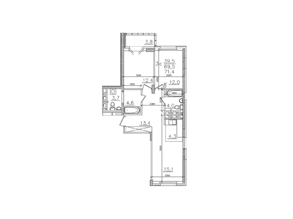 Планировка трехкомнатной квартиры 69,5 кв.м