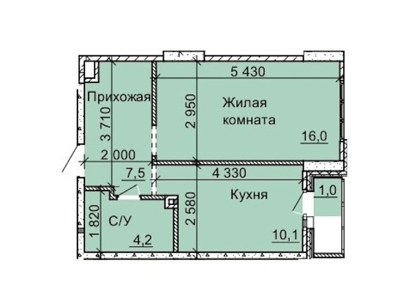 Планировка 1-комн 38,6 - 39 м²