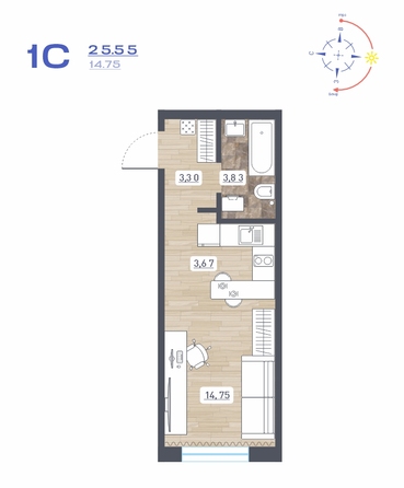 Планировка Студия 25,55 м²