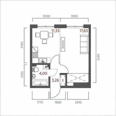 Планировка 1-комн 36,22 м²