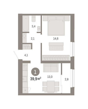 Планировка 1-комн 39,92 м²